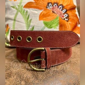 VINTAGE COACH BELT 2002 SOHO SOLID BRASS BUCKLE GROMMETS RUST SUEDE LEATHER XL